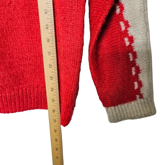 Vintage Red & Cream Handmade Acrylic Knit Sweater With Turtleneck Long Sleeves M - Picture 6 of 8